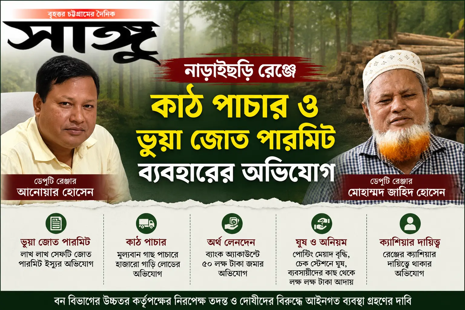 নাড়াইছড়ি রেঞ্জে দুই বন কর্মকর্তার বিরুদ্ধে নানা অনিয়মের অভিযোগ