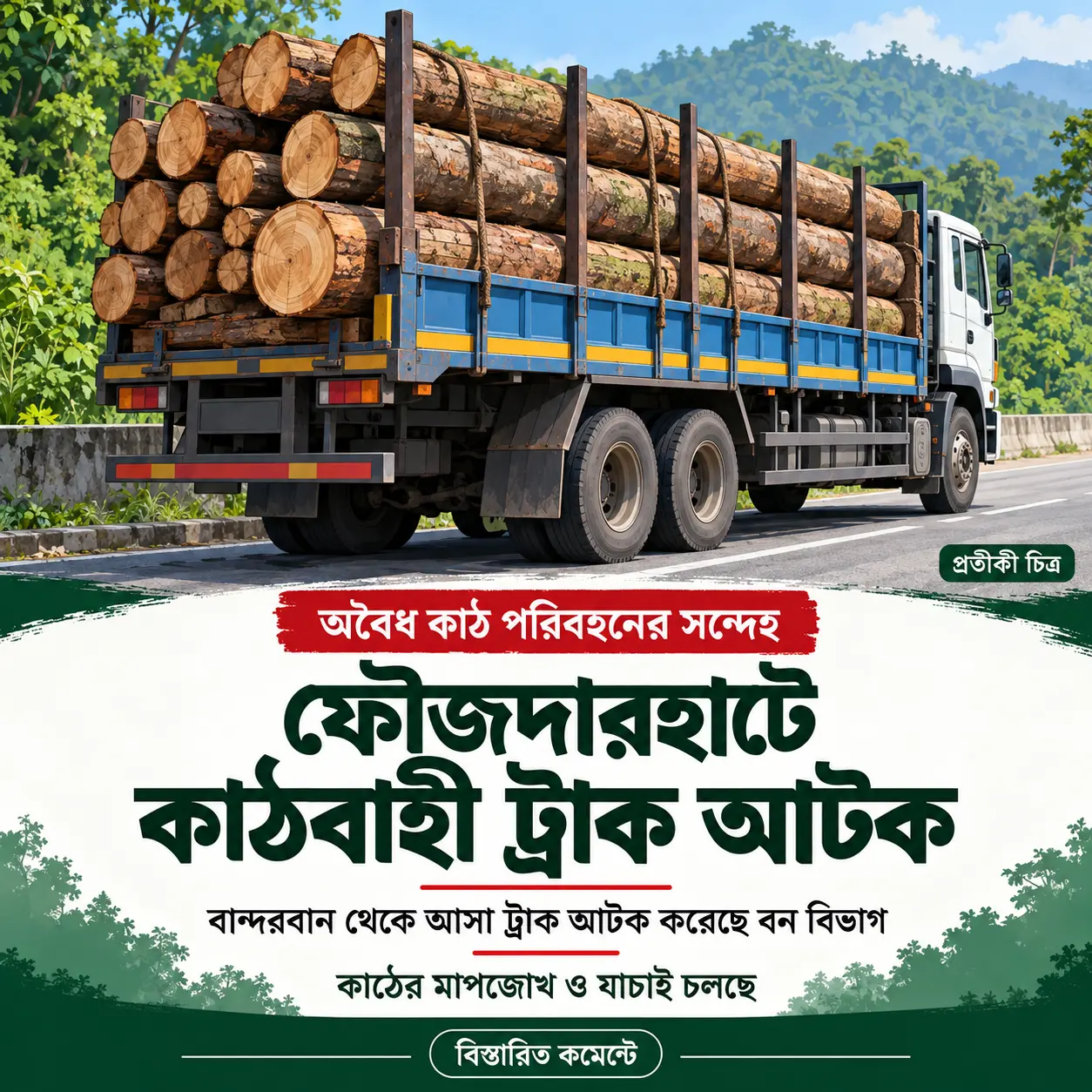 ফৌজদারহাটে অবৈধ কাঠ পরিবহনের সন্দেহে ট্রাক আটক