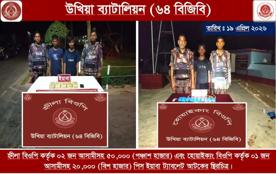 টেকনাফ সীমান্তে বিজিবিকে লক্ষ্য করে মাদক পাচারকারীর গুলি, অভিযানে ৩ পাচারকারী আটক, ৭০ হাজার পিস ইয়াবা উদ্ধার
